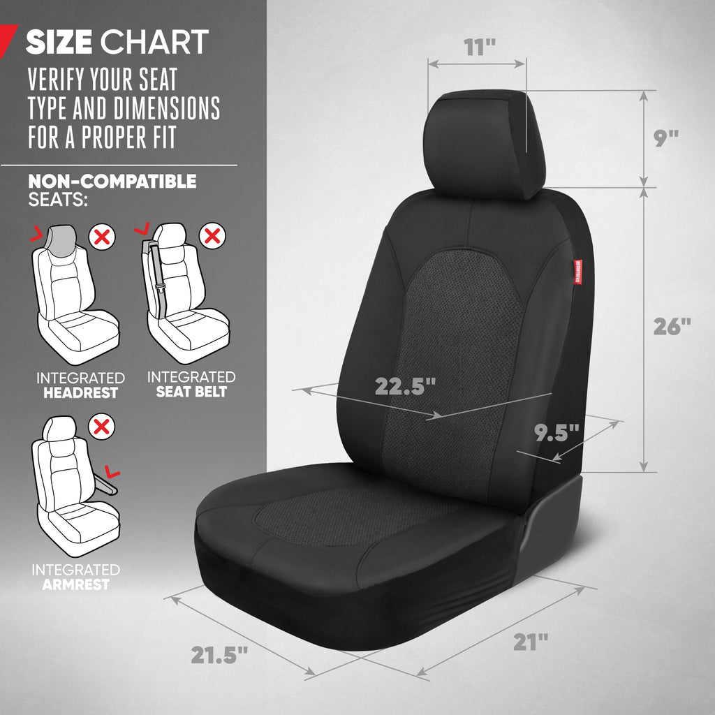 Motor Trend Black Car Seat Covers Set - 2 Front Seats – Spill-Proof Neoprene CarSeat Cover Protector for Cars – Automotive Car Accessories Interior Covers for SUV & Small Trucks – Semi Universal Fit