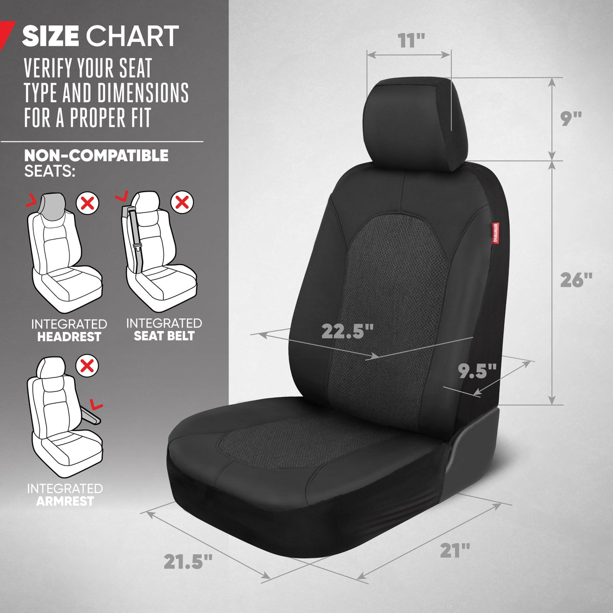 Motor Trend Black Car Seat Covers Set - 2 Front Seats – Spill-Proof Neoprene CarSeat Cover Protector for Cars – Automotive Car Accessories Interior Covers for SUV & Small Trucks – Semi Universal Fit