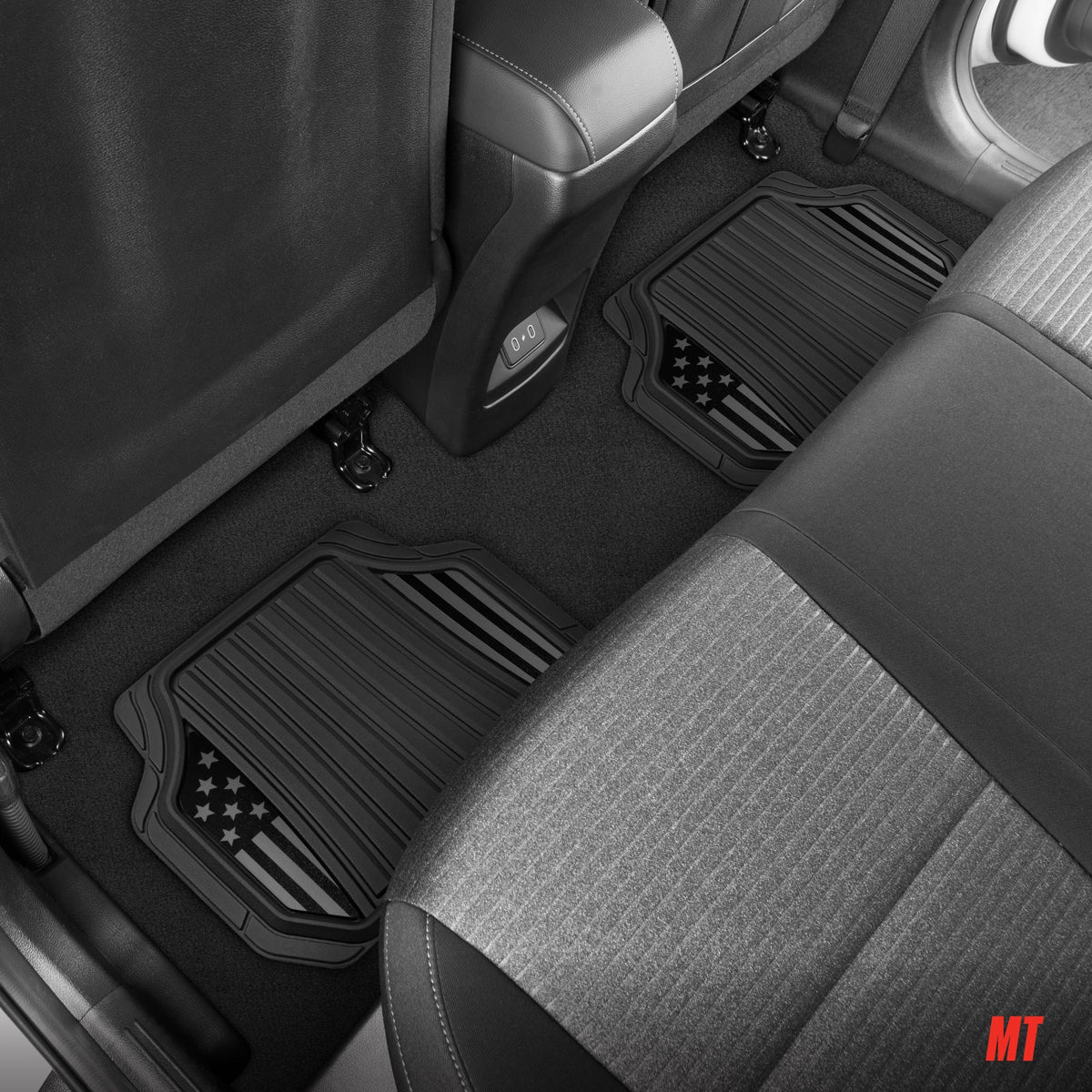 Motor Trend Flag Floor Mats Full Set - Durable Black Rubber Car Floor Mats for Trucks Cars SUV with Two Tone Accent, All Weather Interior Protection for Front and Rear with Non-Slip Backing, Black Gloss - Flag Black/Gray