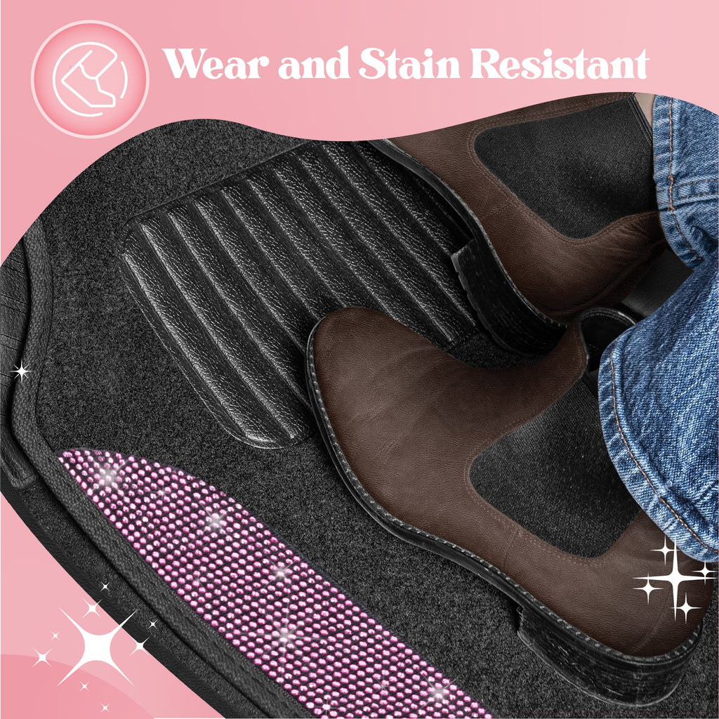 Carbella 4-Piece Diamond Bling Front Floor Mats and Rear Floor Mats - Light Pink