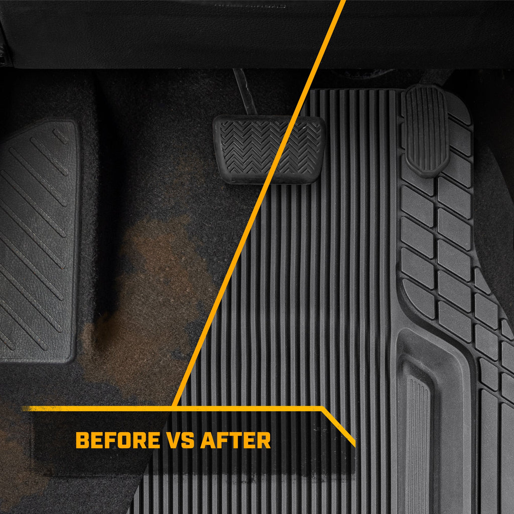Cat® TerrainGuard™ Heavy-Duty 3-Piece All-Weather Rubber Floor Mats for Car, Truck, SUV, Van - Trim-to-Fit Deep Dish Automotive Floor Liners, Maximum Dirt & Water Protection, Universal Fit, Gray