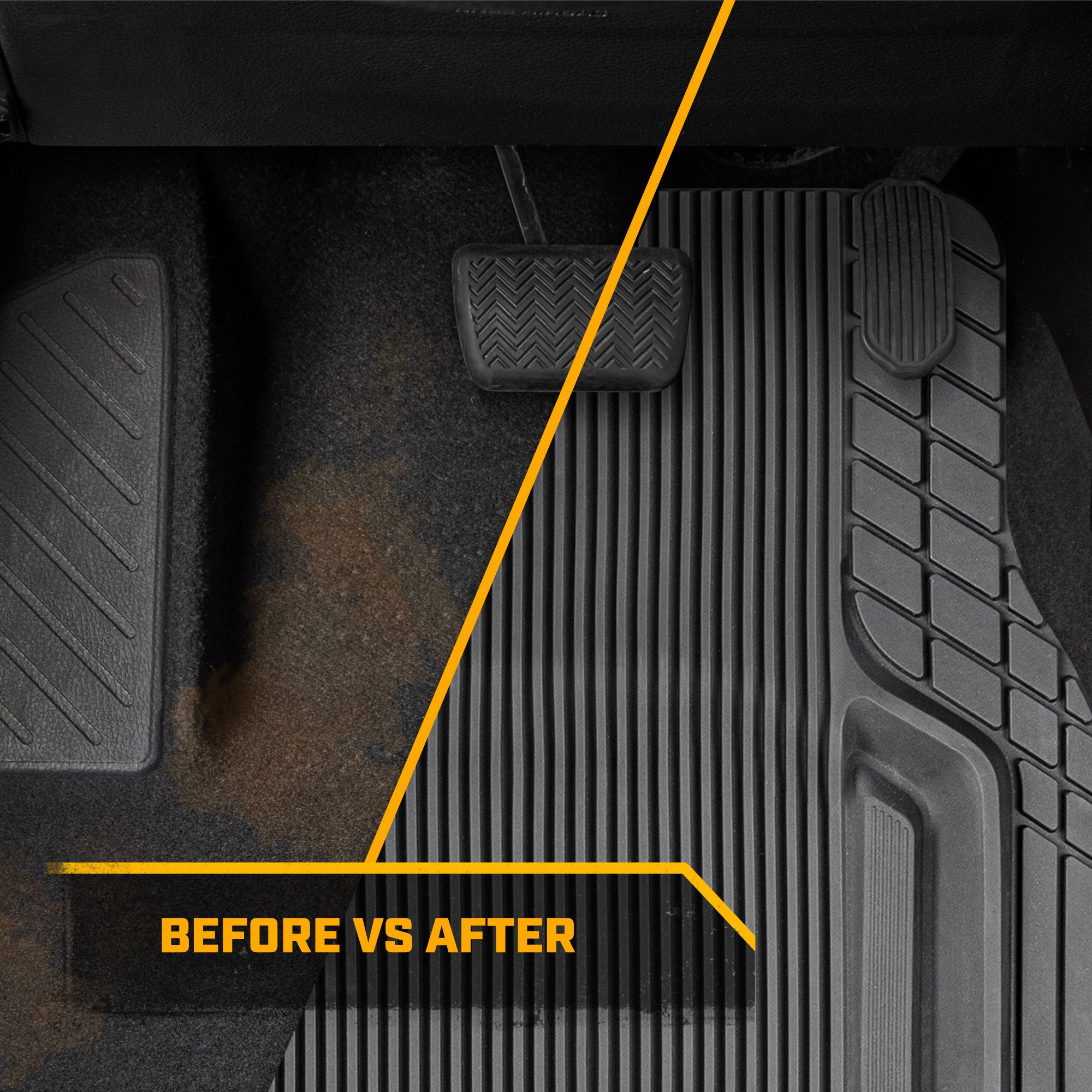 Cat® TerrainGuard™ Heavy-Duty 3-Piece All-Weather Rubber Floor Mats for Car, Truck, SUV, Van - Trim-to-Fit Deep Dish Automotive Floor Liners, Maximum Dirt & Water Protection, Universal Fit, Gray