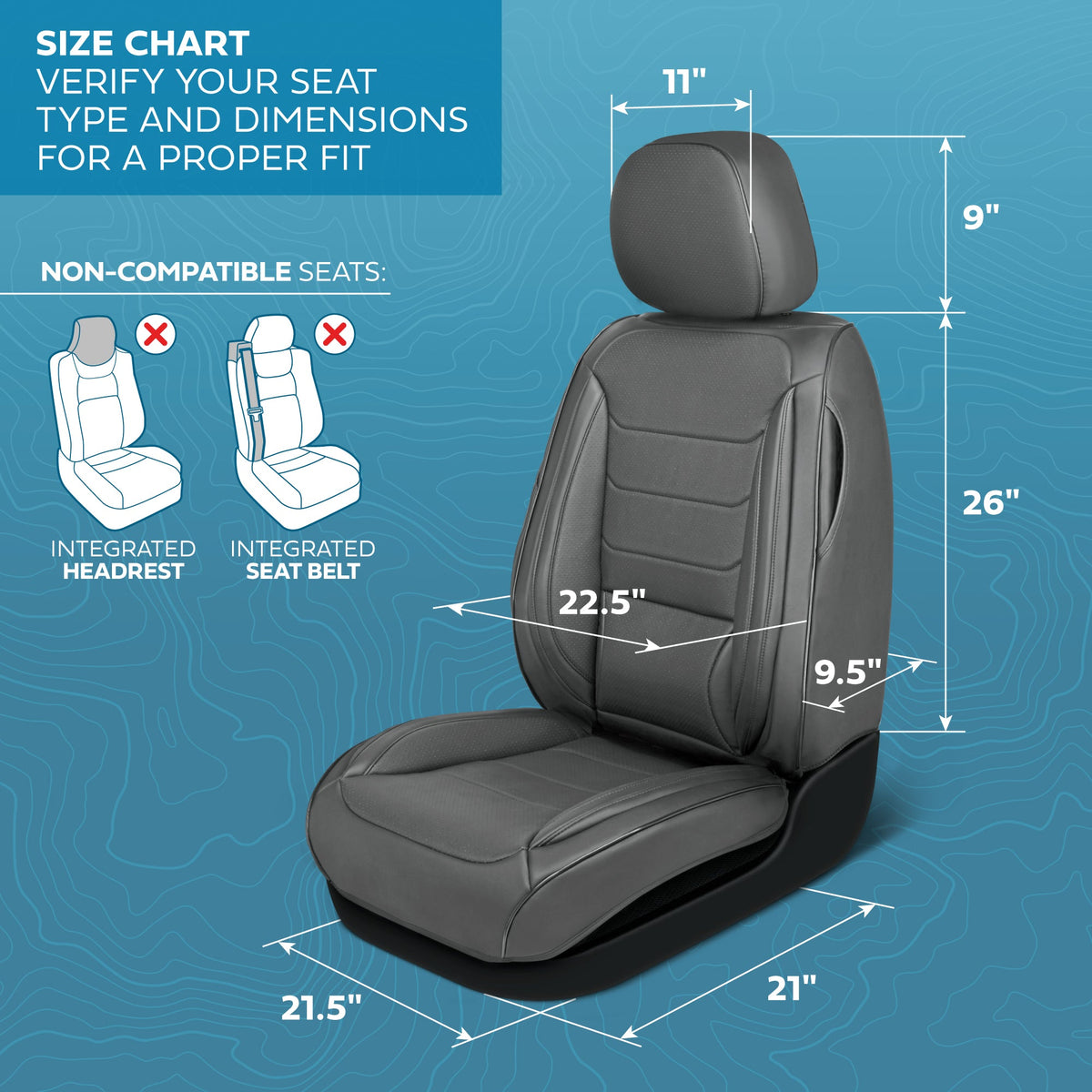 MotorBox Elite Edition Faux Leather Seat Covers for Cars, Trucks, & SUV - 2 Gray Car Seat Covers for Front Seats - Universal Fit Car Accessories Automotive Interior Cover Protector for Most Vehicles