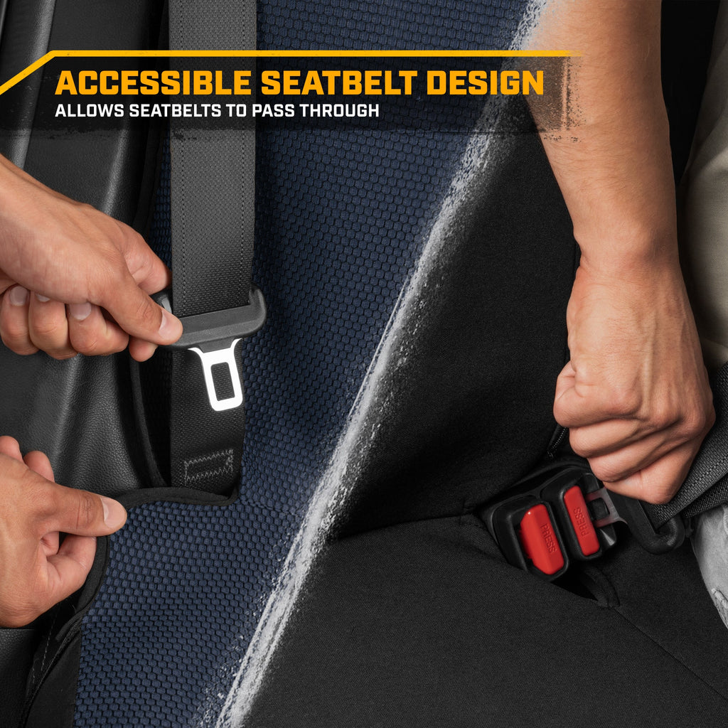 Cat Flexfit Blue & Black Rear Seat Cover for Car - Durable Canvas & Mesh Design 60/40 Split Bench Protector for Cars, Trucks & SUVs - Back Seat Cover for Rear Bench - Interior Car Accessory