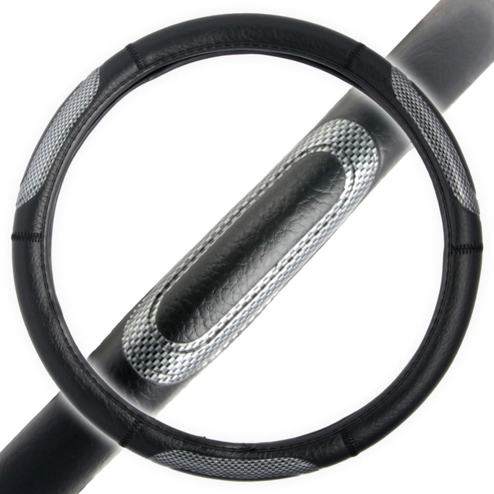 BDK Two-Tone Sport Carbon Grip Steering Wheel Cover (Fits 14.5" - 15.5")