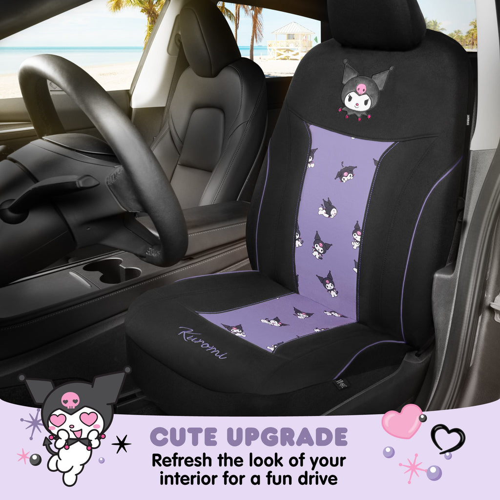 Hello Kitty Kuromi Car Seat Cover - Cute Black and Purple Front Seat Cover with Lavender Accents, Durable and Comfortable Polyester, Car Accessories Hello Kitty Accessories 1pc