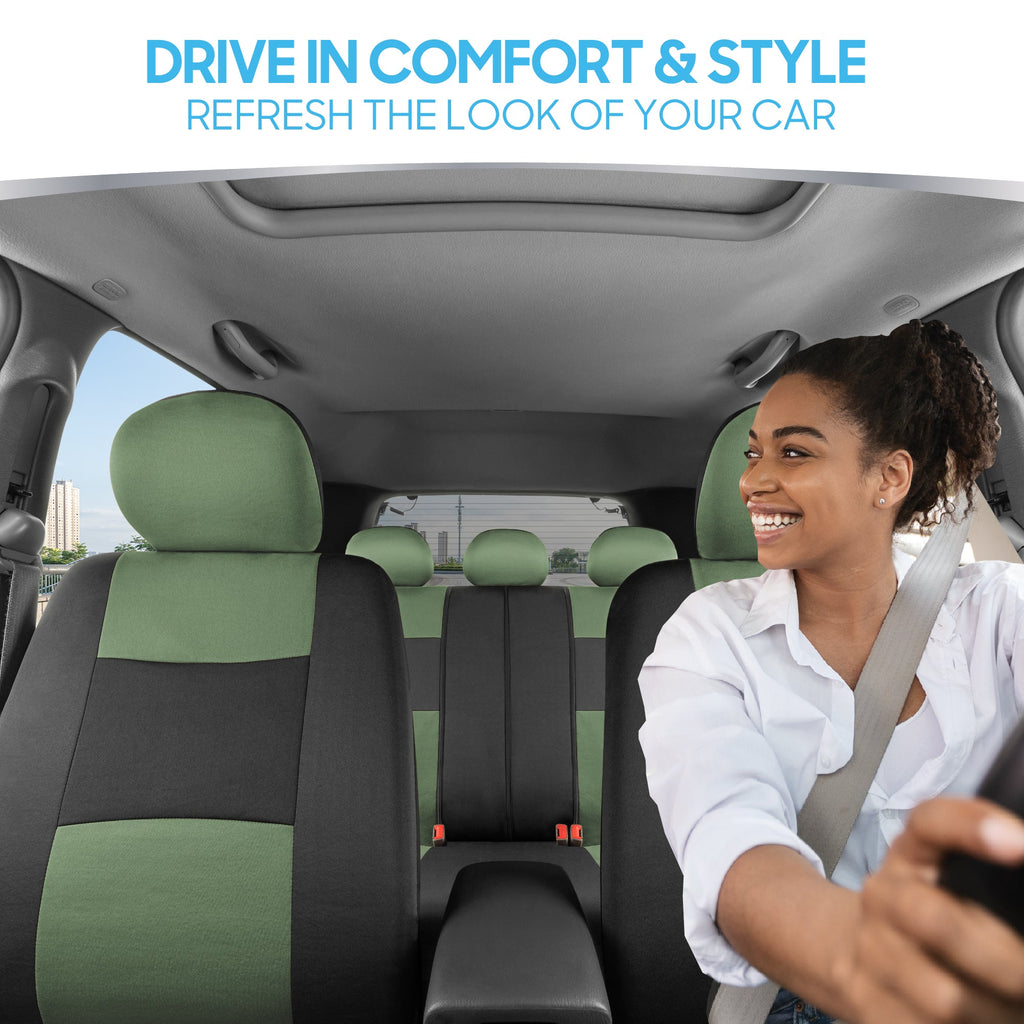 BDK 9-Piece PolyPro Front Seat Covers and Rear Seat Covers - Black/Green