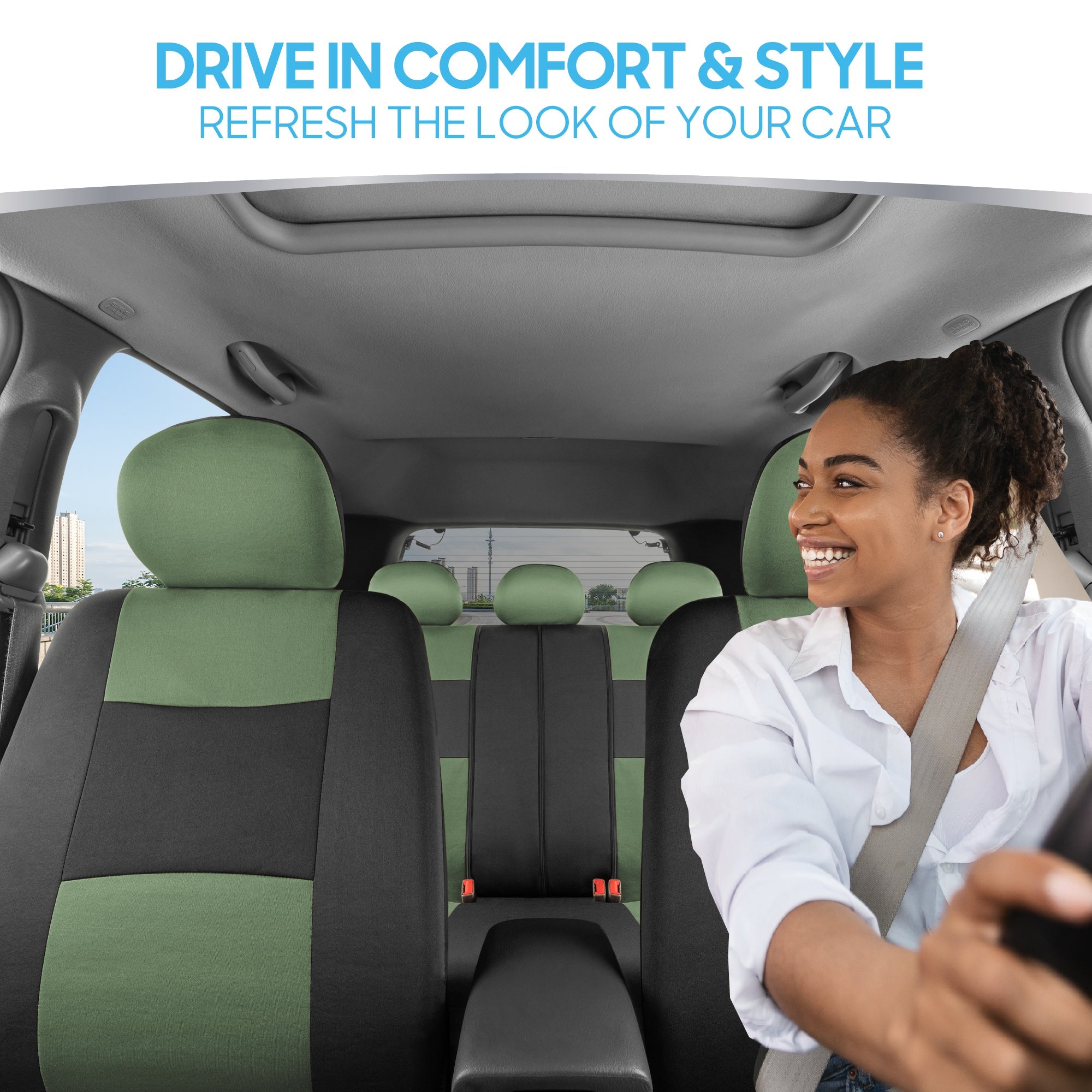 BDK 9-Piece PolyPro Front Seat Covers and Rear Seat Covers - Black/Green