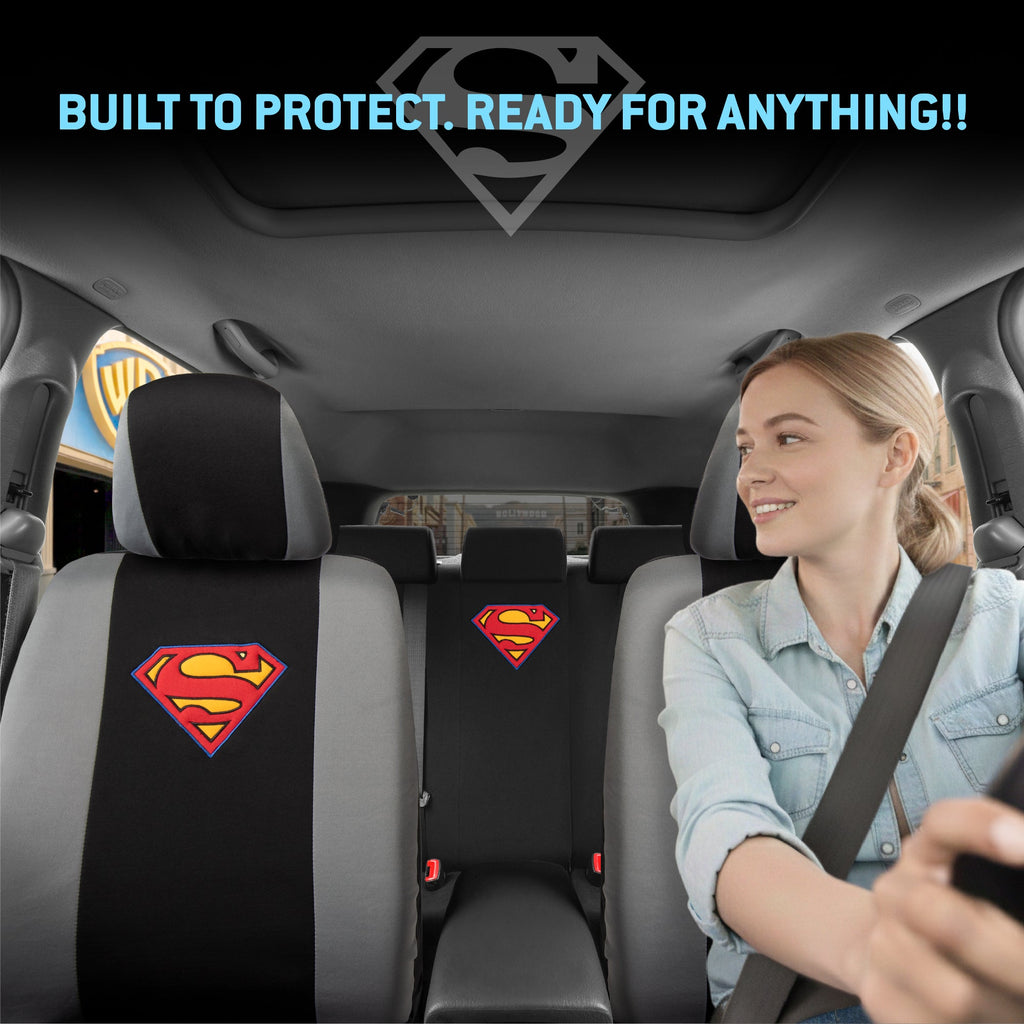 Warner Bros DC Comics 9-Piece Superman Logo PolyCloth Front Seat Covers and Rear Seat Covers