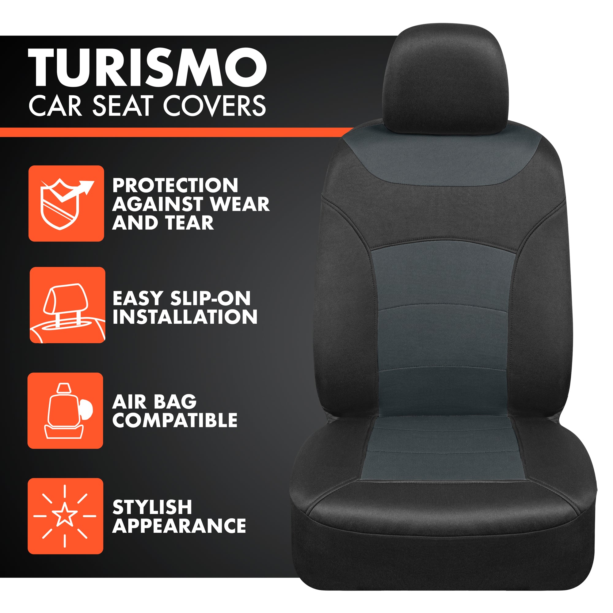 BDK carXS Turismo Car Seat Covers Full Set, Beige Two-Tone Front Seat Covers with Split Rear Bench Back Seat Cover, Automotive Seat Covers for Trucks SUV Van Auto (Multiple Colors)