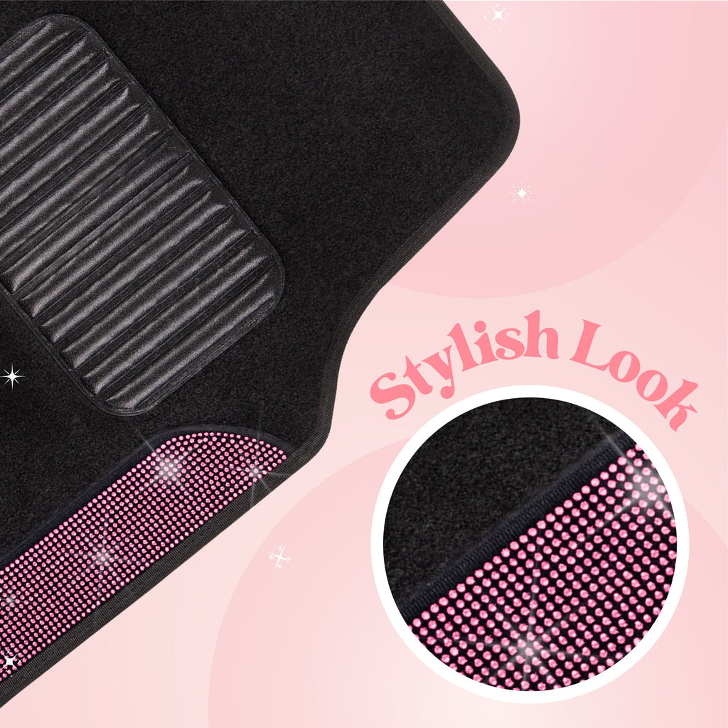 Carbella 4-Piece Diamond Bling Front Floor Mats and Rear Floor Mats - Pink