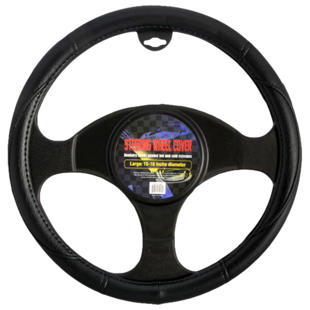 BDK Faux Leather Ergonomic Grip Steering Wheel Cover (Fits 14.5" - 15.5")