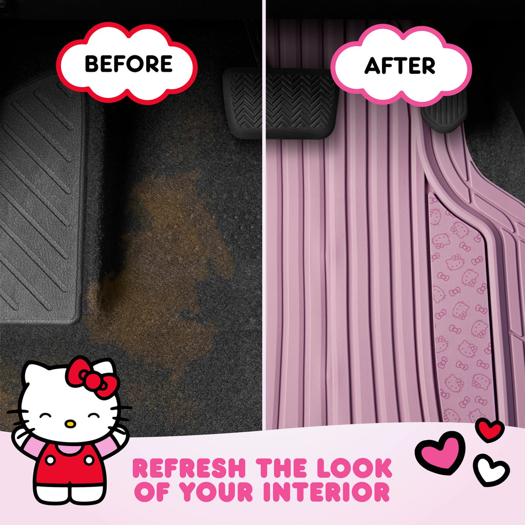 Hello Kitty Car Mats 4pc Floor Mats for Cars Trucks SUVs Pink Car Floor Mats for Women Men Accessories Rubber Heavy Duty Cute Non-Slip Always Front Rear Hello Kitty Car Accessories Pink/Pink