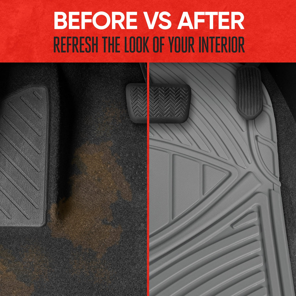 MotorTrend 3-Piece FlexTough Performance Deep Channel Front Floor Mats and Rear Floor Mat - Heavy Duty, All Weather, Trim to Fit