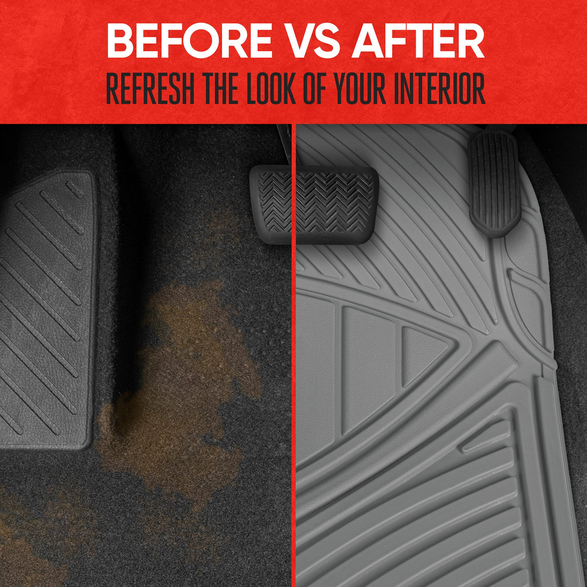 MotorTrend 3-Piece FlexTough Performance Deep Channel Front Floor Mats and Rear Floor Mat - Heavy Duty, All Weather, Trim to Fit