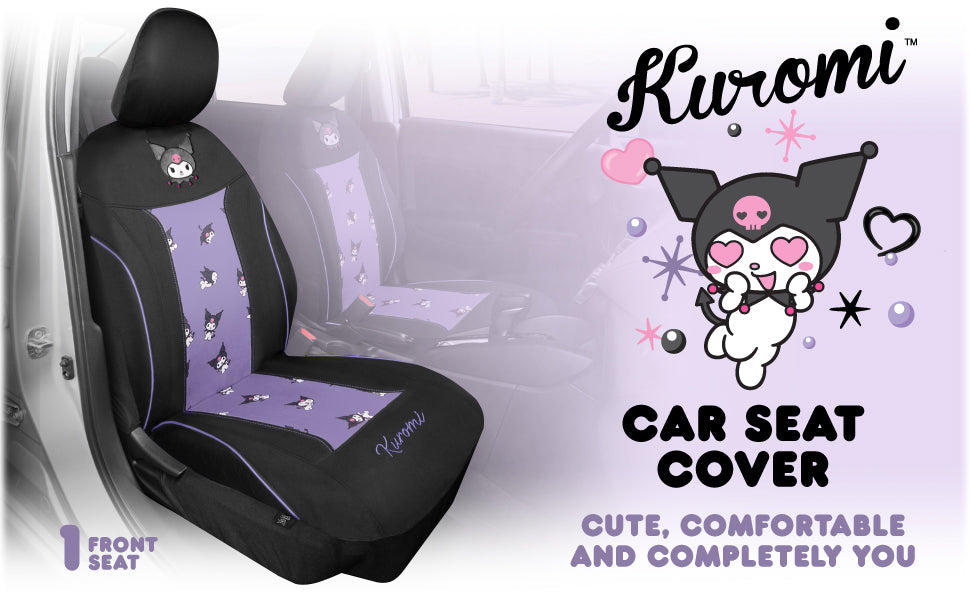 Hello Kitty Kuromi Car Seat Cover - Cute Black and Purple Front Seat Cover with Lavender Accents, Durable and Comfortable Polyester, Car Accessories Hello Kitty Accessories 1pc