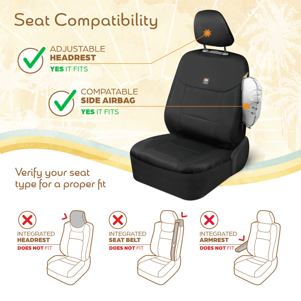 C&C Napa Leatherette 2 Front Seat Covers - Faux Leather Car Seat Protectors for Cars & Trucks - UV-Resistant, Easy to Clean, Semi-Universal Fit - Stylish Coastal Design for Summer Car Interior Upgrade