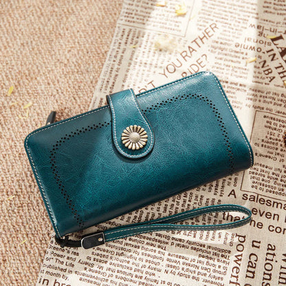 High Quality Women Wallet RFID, GENUINE LEATHER RFID BLOCKING CARDS HOLDER LARGE CAPACITY PURSES PHONE CLUTCH WITH ZIPPER POCKET WRISTLET
