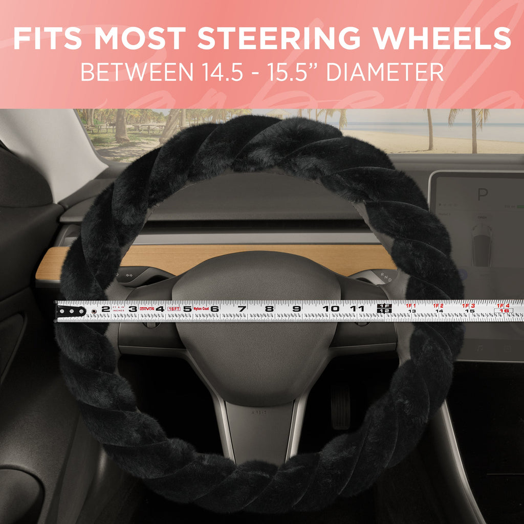 Carbella Twisted Plush Fur Steering Wheel Cover (Fits 14.5" - 15.5")