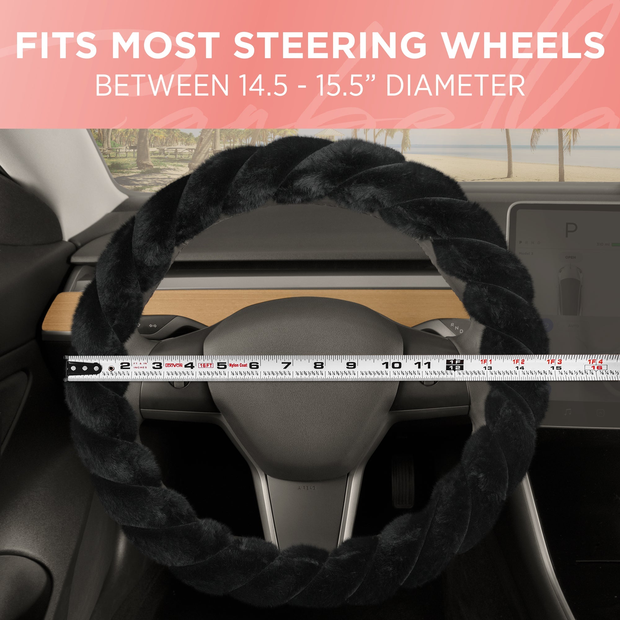 Carbella Twisted Plush Fur Steering Wheel Cover (Fits 14.5" - 15.5")