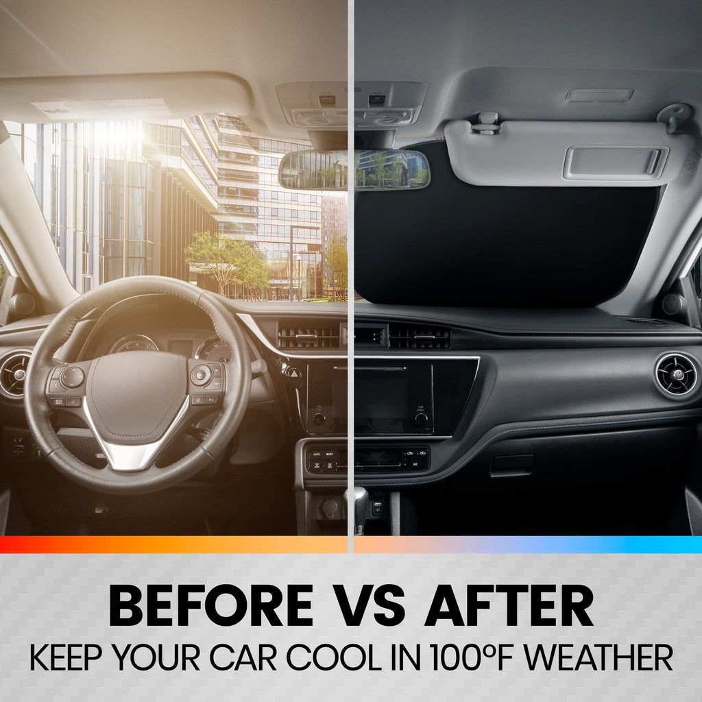 Carbella 2PC Black Car Windshield Sun Shade - Car Accessories Sunshade for Windshield - Blocks UV Rays Sun Visor for Window Protector - Easy Setup Keeps Your Vehicle Cool - 31.75 x 28.77