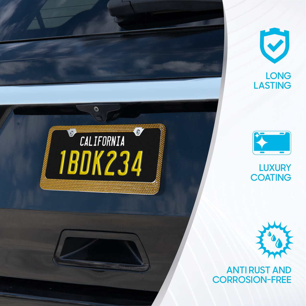 Chrome Plated Rust-Proof Die-Cast Stainless Metal License Plate Frame/Holder Universal Size - Blank Metal Design (Pack of 2)