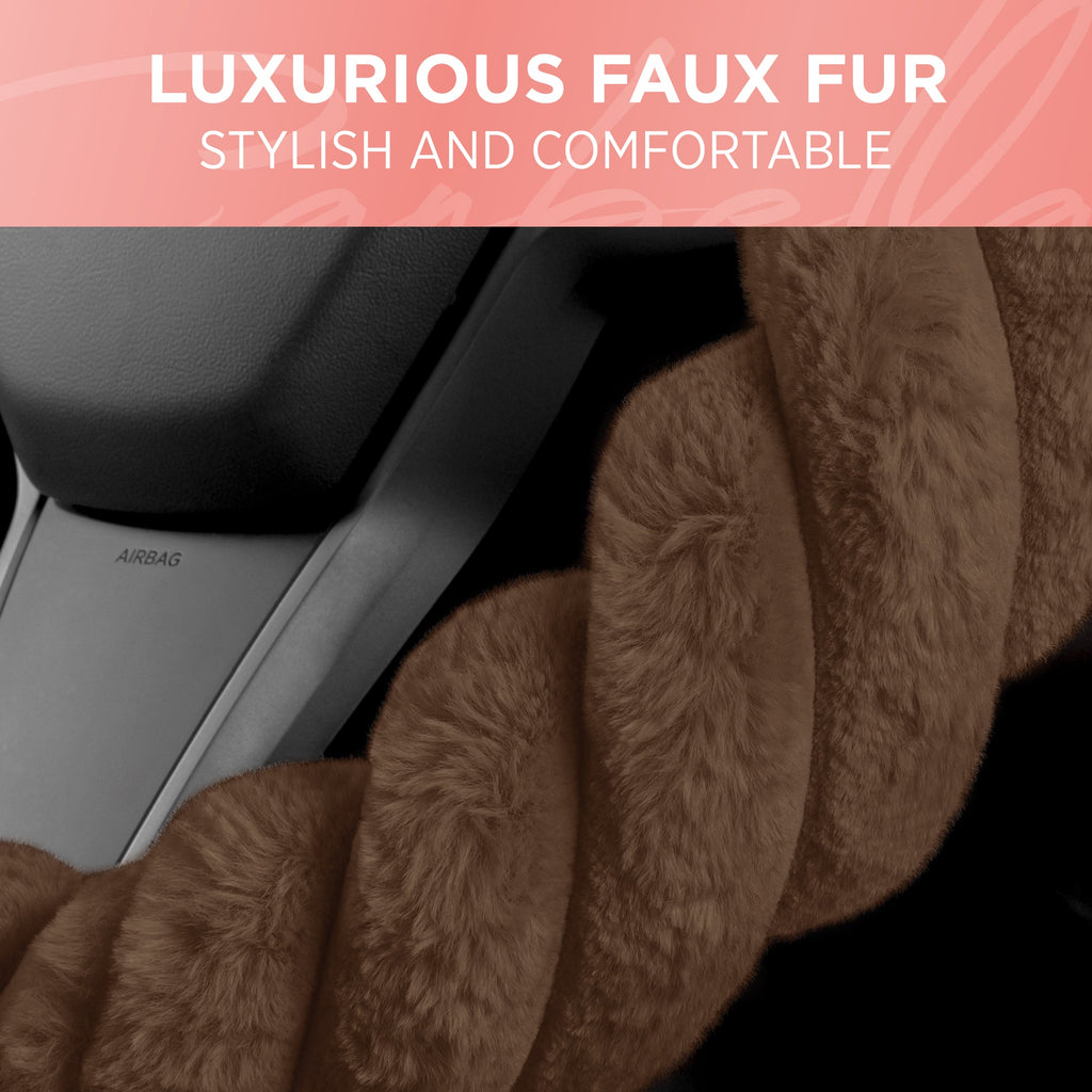 Carbella Twisted Plush Fur Steering Wheel Cover (Fits 14.5" - 15.5")