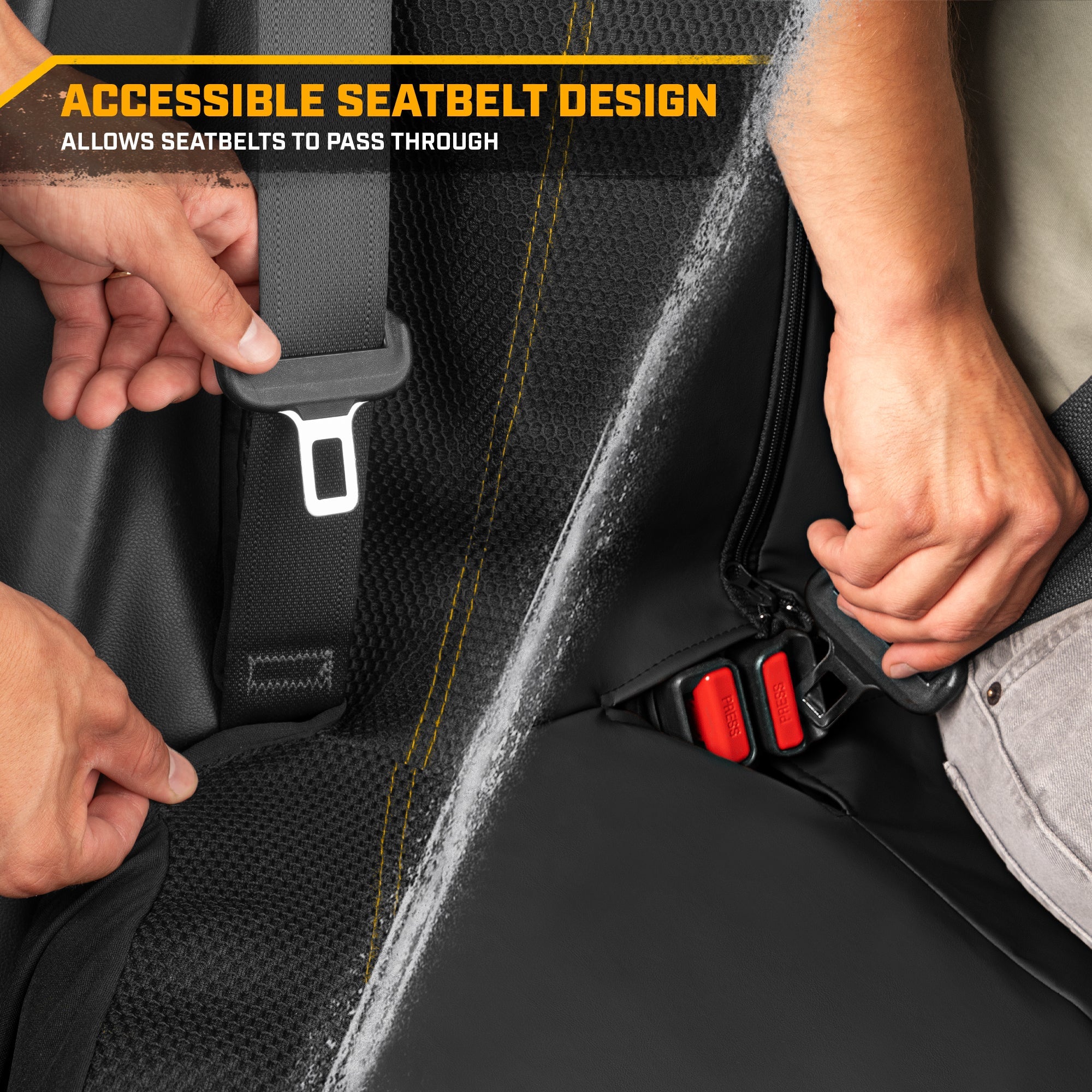 CAT PU Leather Rear Bench Seat Cover – Black, 60/40 Split Fit for Cars, Trucks, SUVs – Waterproof, Scratch-Resistant, Semi-Universal Fit Rear Seat Protector for Most Auto Interior – Easy Install
