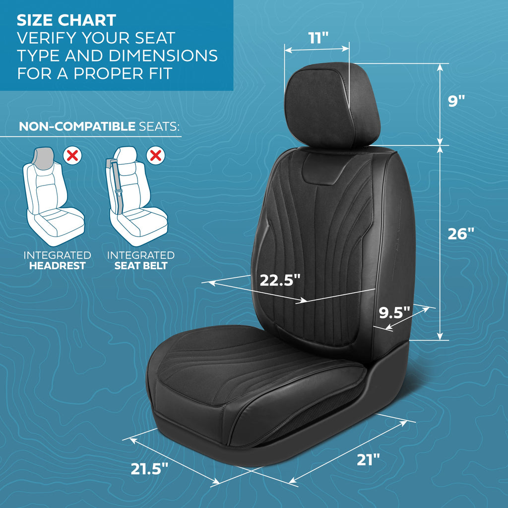MotorBox Elite Edition Faux Leather & Suede Seat Covers for Cars, Trucks, & SUV - 2 Black Car Seat Covers for Front Seats - Universal Fit Car Accessories Automotive Interior Cover Protector for Cars