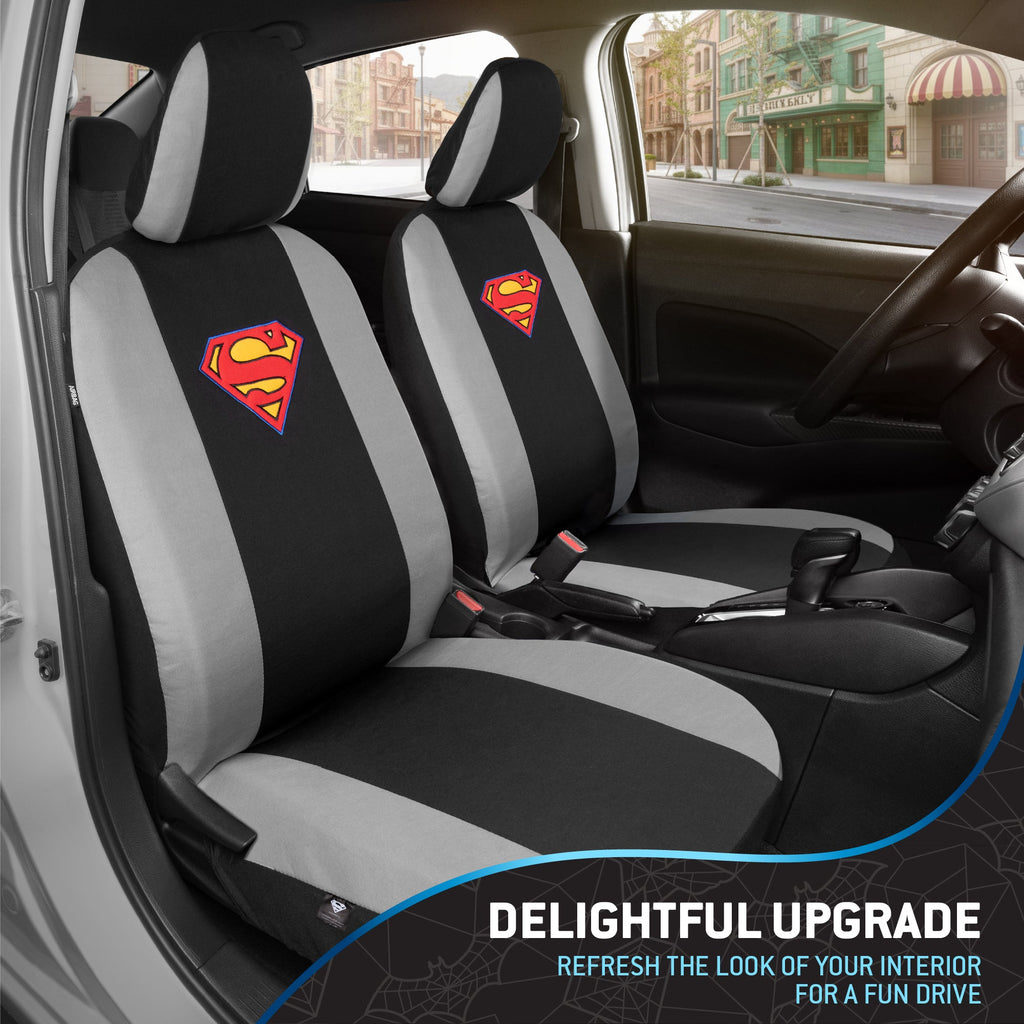 Warner Bros DC Comics 9-Piece Superman Logo PolyCloth Front Seat Covers and Rear Seat Covers