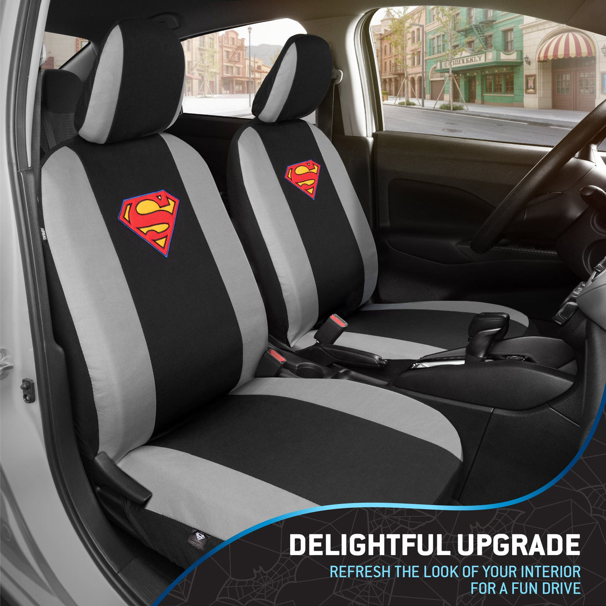 Warner Bros DC Comics 9-Piece Superman Logo PolyCloth Front Seat Covers and Rear Seat Covers