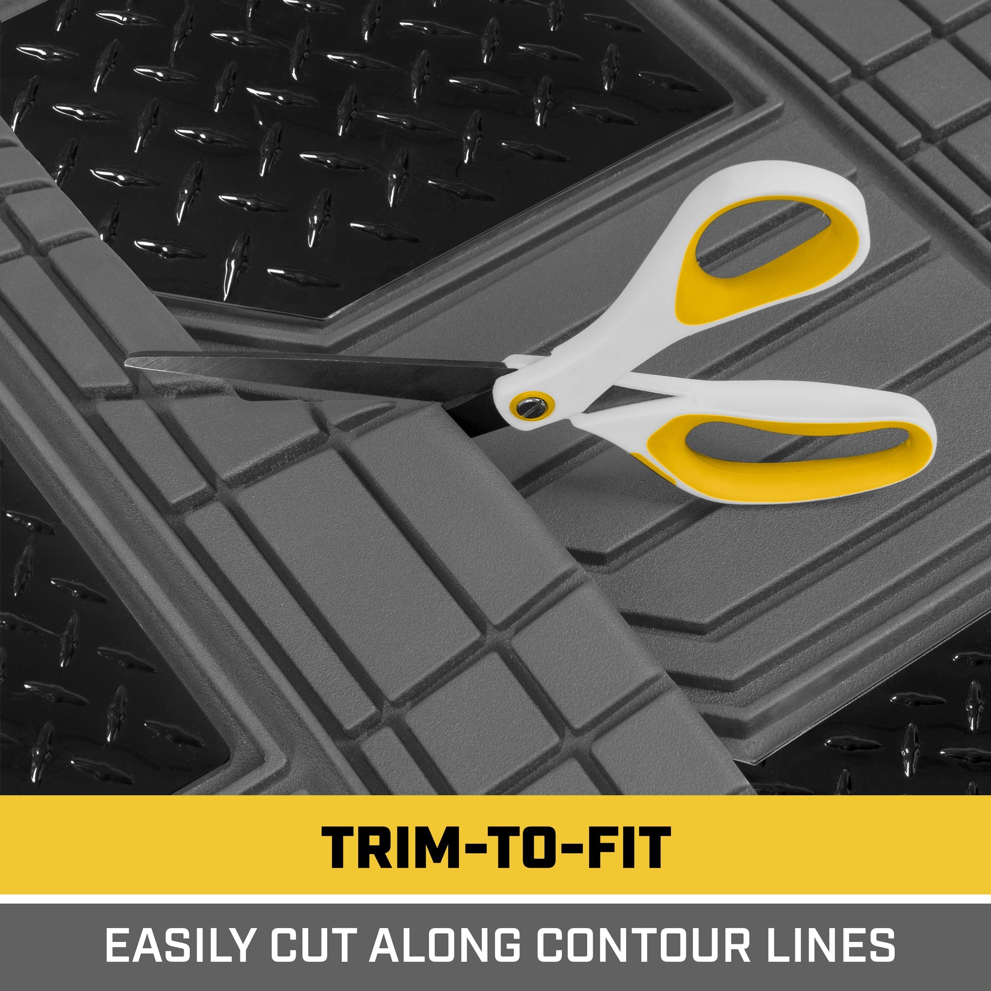 CAT 4-Piece Two-Tone Metallic-Look Front Floor Mats and Rear Floor Mats - Heavy Duty, All Weather, Trim to Fit