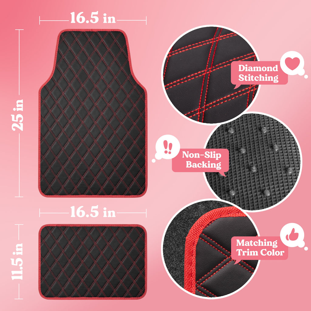 Carbella 4-piece DiamondLuxe Front Floor Mats and Rear Floor Mats - Red