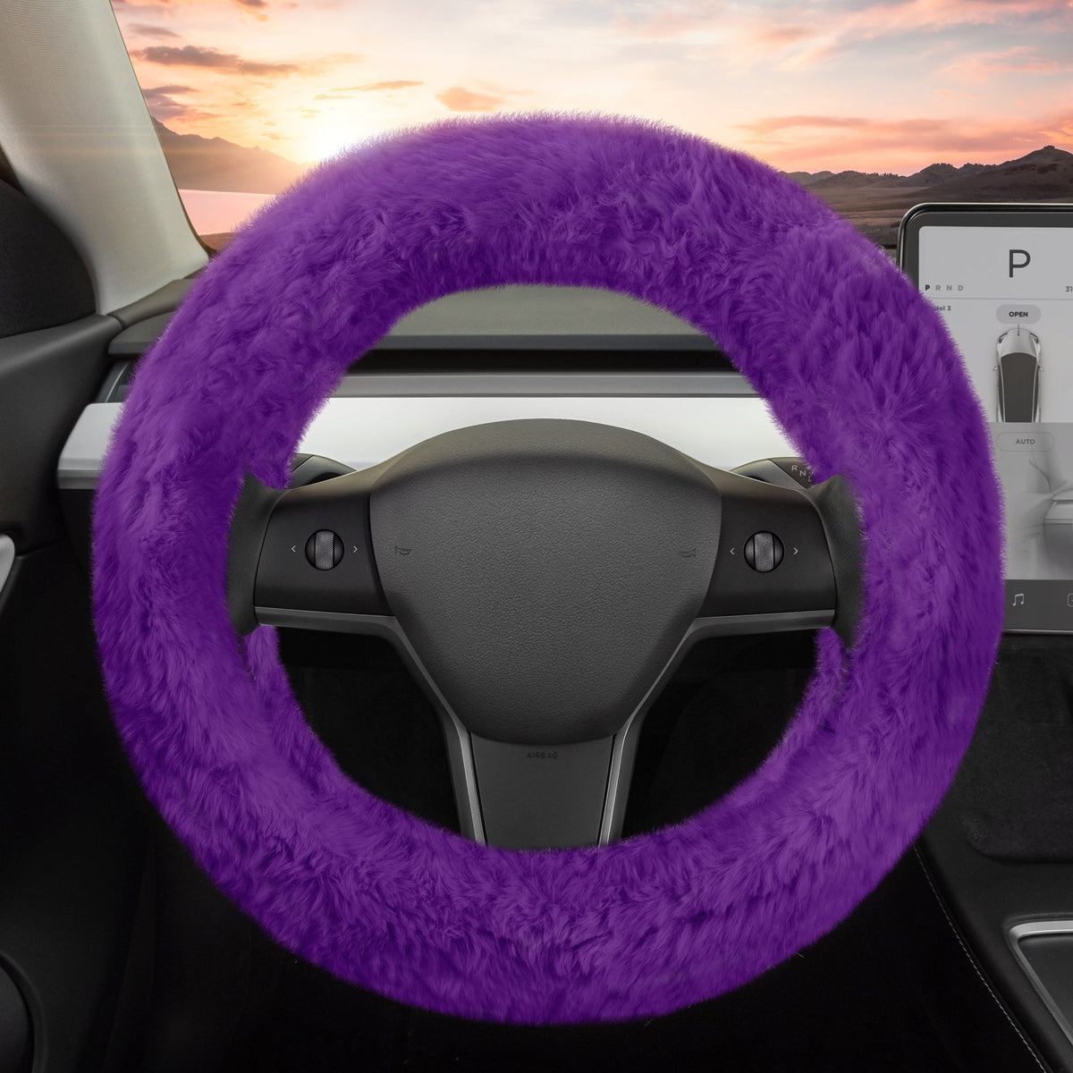 Carbella Soft Pink Fuzzy Steering Wheel Cover, Standard 15 Inch Size Fits Most Vehicles, Cute Faux Fur Car Steering Cover with Soft Fluffy Furry Touch, Car Accessories for Women