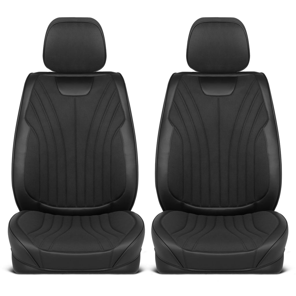 MotorBox Elite Edition Faux Leather & Suede Seat Covers for Cars, Trucks, & SUV - 2 Black Car Seat Covers for Front Seats - Universal Fit Car Accessories Automotive Interior Cover Protector for Cars