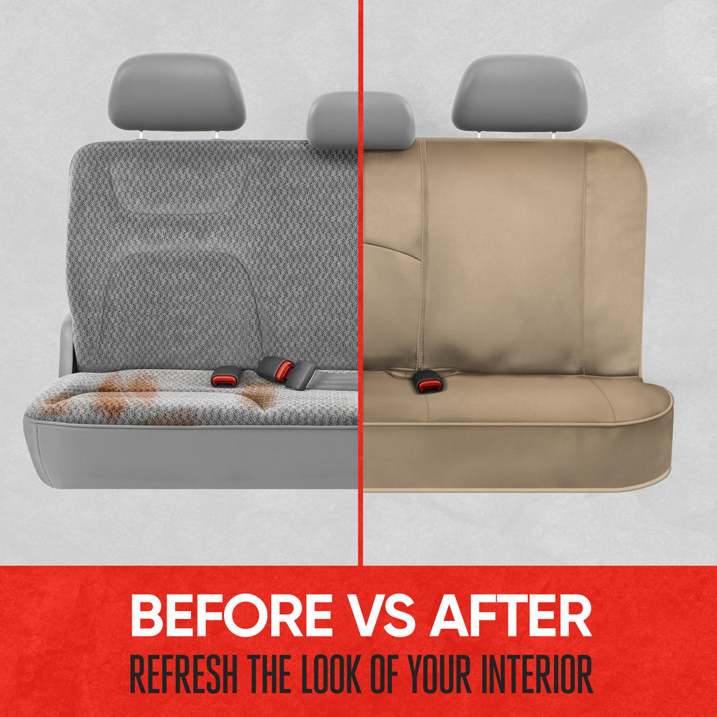 Motor Trend SpillGuard Waterproof Rear Bench Car Seat Cover, All Beige Stitching - Split Bench Rear Seat Protector with Neoprene Padding, Back Seat Cover for Kids & Dogs, Car Interior Covers
