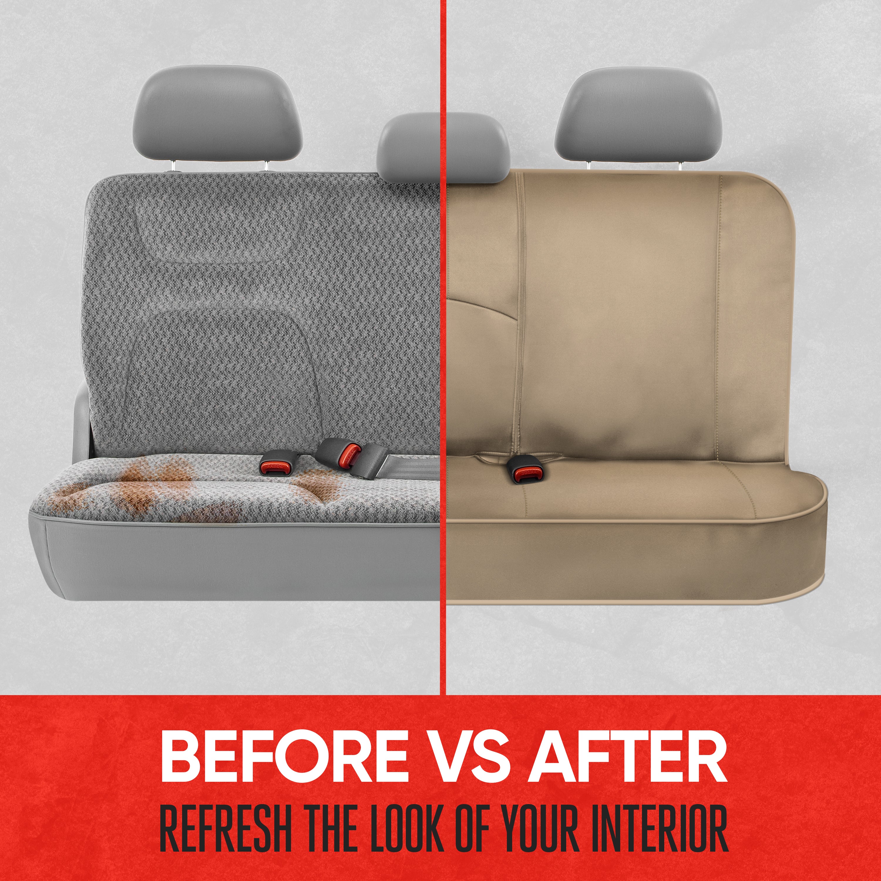 Motor Trend SpillGuard Waterproof Rear Bench Car Seat Cover, All Beige Stitching - Split Bench Rear Seat Protector with Neoprene Padding, Back Seat Cover for Kids & Dogs, Car Interior Covers