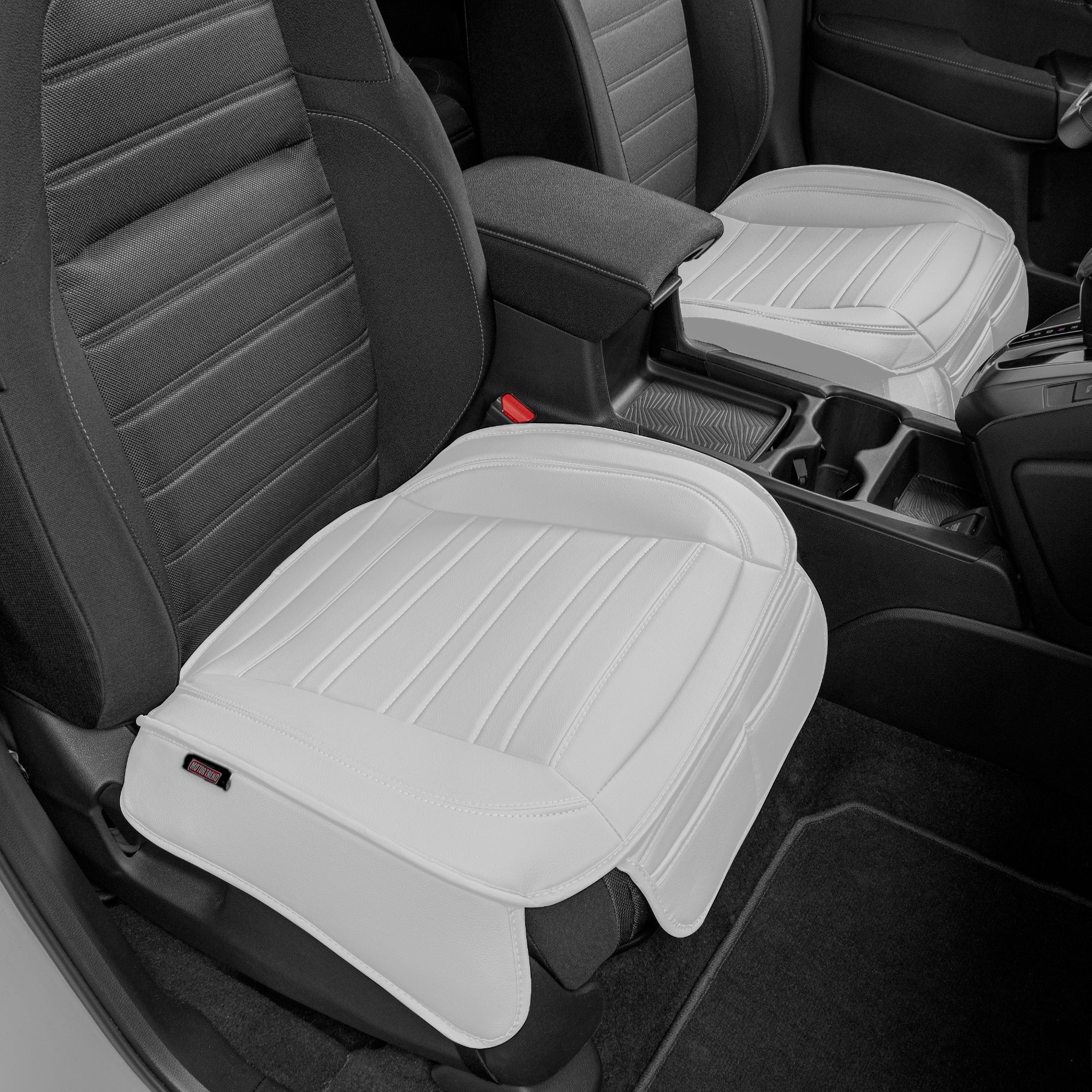 Motor Trend Faux Leather Front Seat Cover for Cars - Set of 2 White Front Car Seat Covers for SUV & Truck with Storage Pockets - Automotive Car Seats Cover Protector - For Bottom Cushion Coverage Only