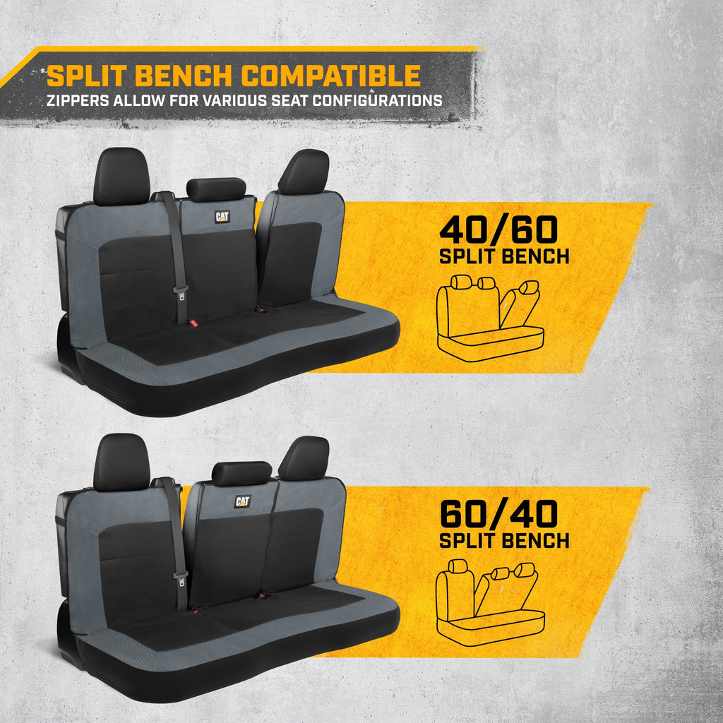 Cat Flexfit Charcoal & Black Rear Seat Cover for Car - Durable Canvas & Mesh Design 60/40 Split Bench Protector for Cars, Trucks & SUVs - Back Seat Cover for Rear Bench - Interior Car Accessory