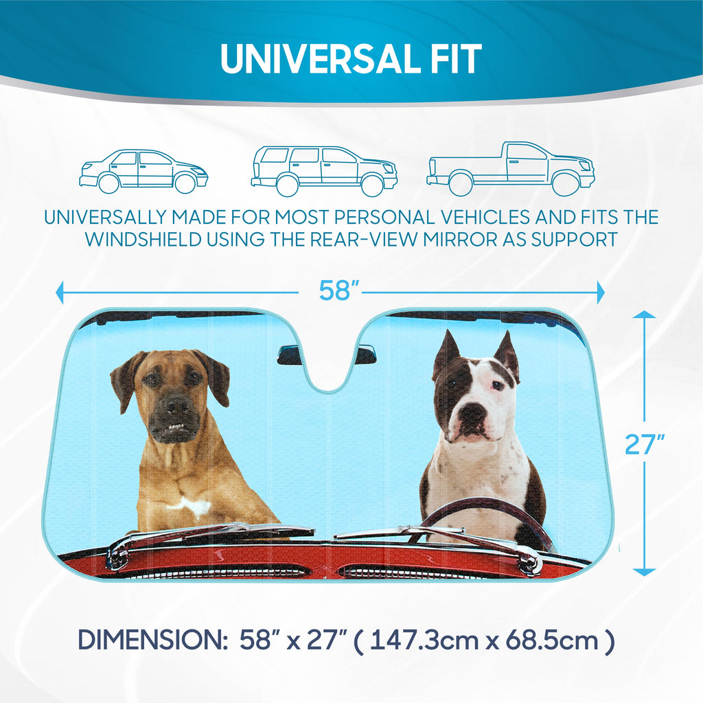 BDK 2 Dogs Driving Car Front Windshield Sunshade (58" x 27")