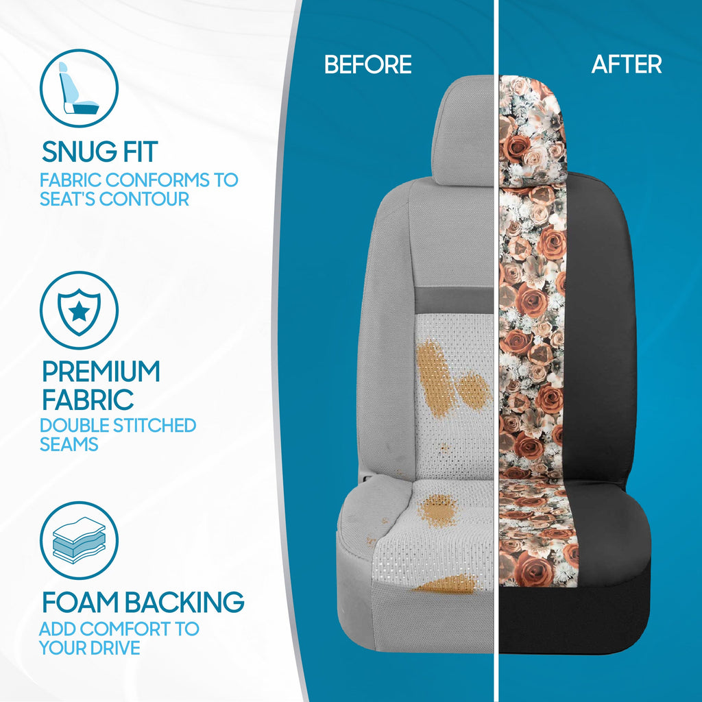 BDK 2-Pack Dusty Rose Floral Front Seat Covers
