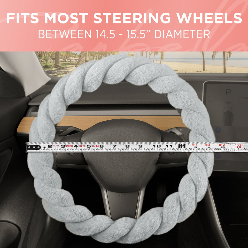 Carbella Twisted Plush Fur Steering Wheel Cover (Fits 14.5" - 15.5")