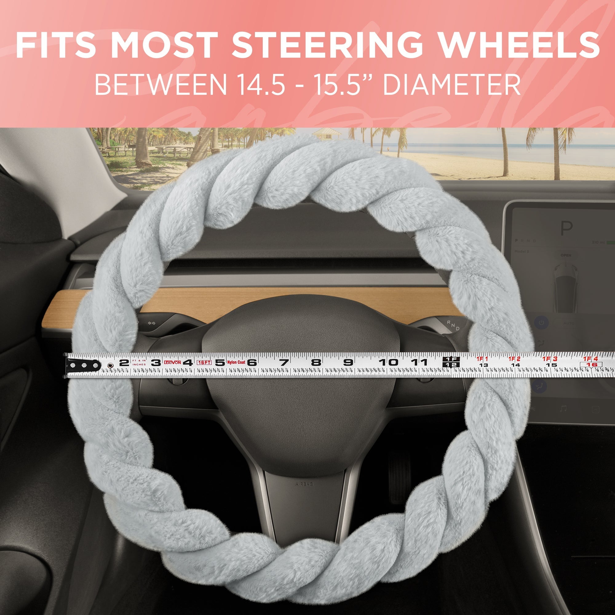 Carbella Twisted Plush Fur Steering Wheel Cover (Fits 14.5" - 15.5")