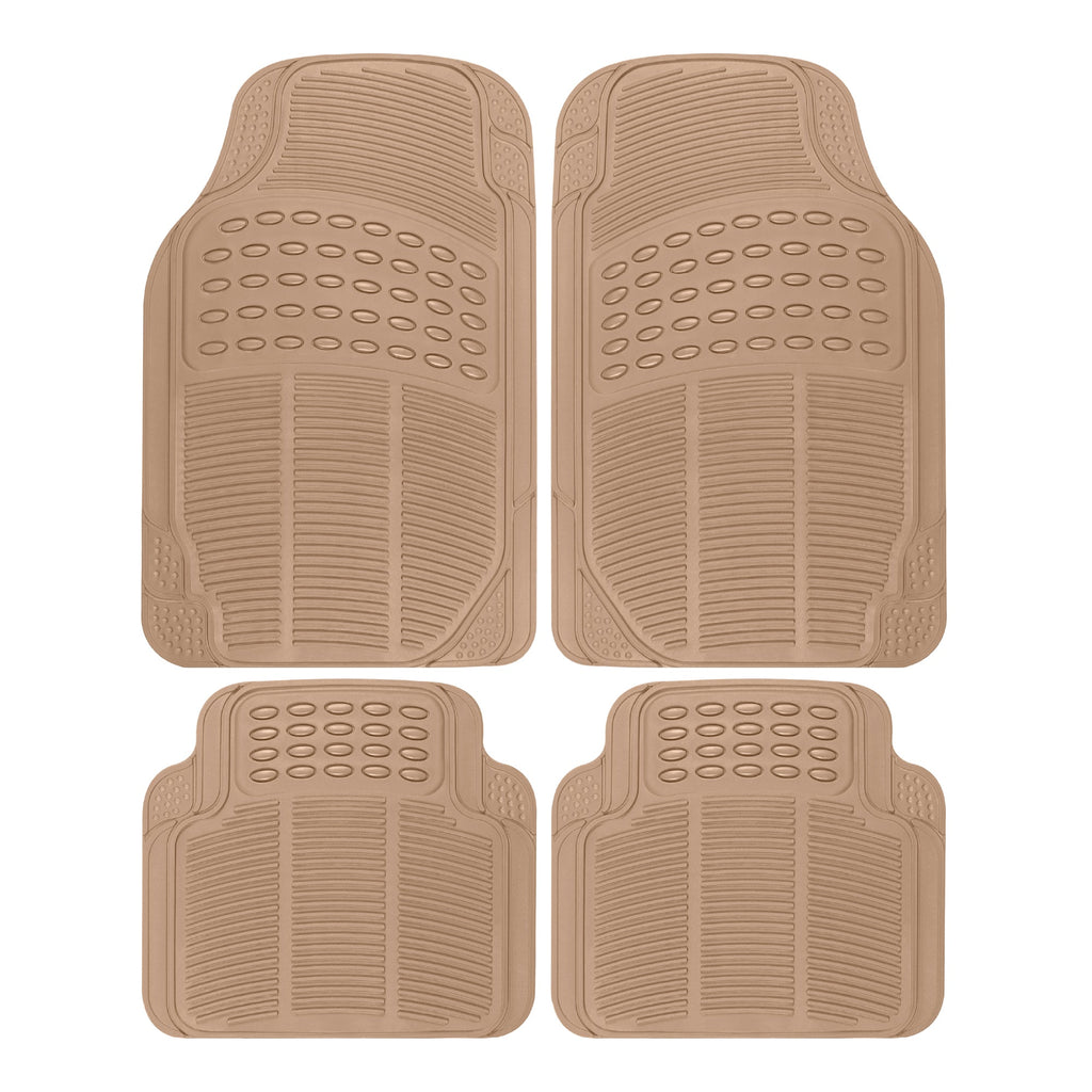BDK 4-Piece Cushioned Grip Pad Front Floor Mats and Rear Floor Mats - Heavy Duty, All Weather, Trim to Fit - Beige