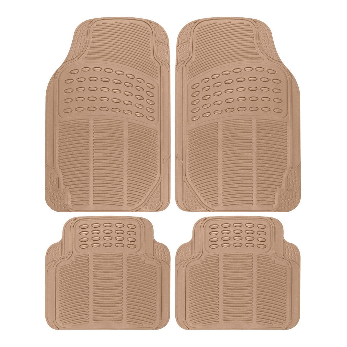 BDK 4-Piece Cushioned Grip Pad Front Floor Mats and Rear Floor Mats - Heavy Duty, All Weather, Trim to Fit - Beige