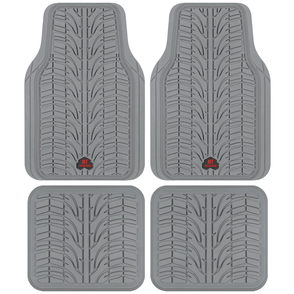 MotorTrend 4-Piece Grand Prix Tire Tread Front Floor Mats and Rear Floor Mats - Heavy Duty, All Weather, Trim to Fit