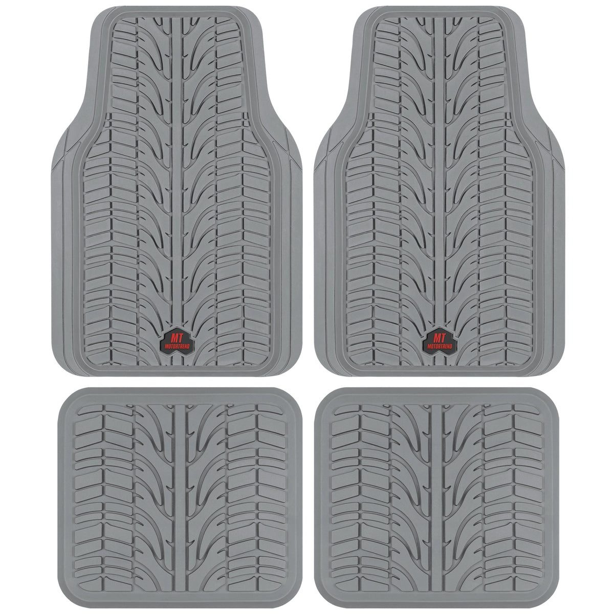 MotorTrend 4-Piece Grand Prix Tire Tread Front Floor Mats and Rear Floor Mats - Heavy Duty, All Weather, Trim to Fit