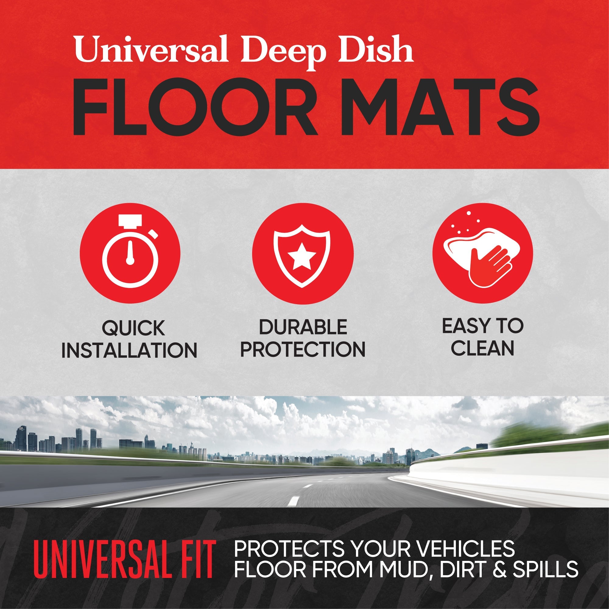 MotorTrend 3-Piece FlexTough Defender Front Floor Mats and Rear Floor Mat - Heavy Duty, All Weather, Trim to Fit