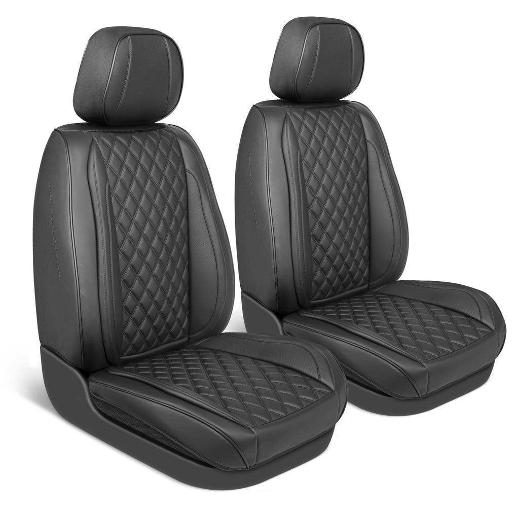 MotorBox Elite Edition Faux Leather Seat Covers for Cars, Trucks, & SUV - 2 Black Car Seat Covers for Front Seats - Universal Fit Car Accessories Automotive Interior Cover Protector for Most Vehicles