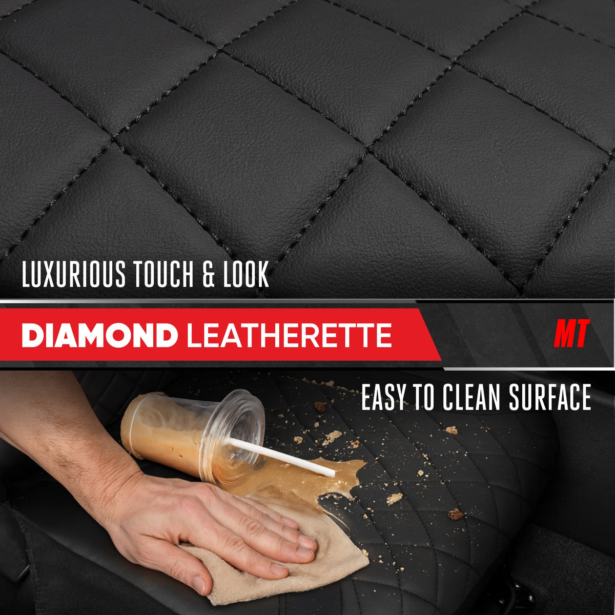 Motor Trend Faux Leather Seat Covers For Trucks, Cars, & SUV - Front Black Car Seat Cover Set - Universal Fit For Most Automotives - Forros Para Asientos De Carro - CarSeat Covers Accessories